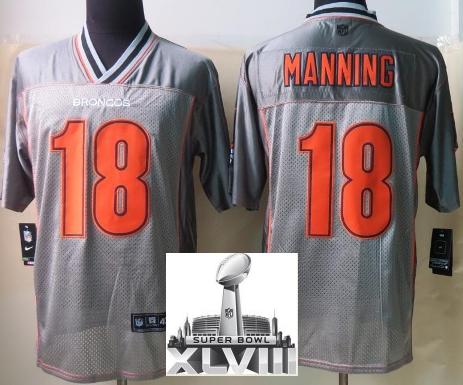 Nike Denver Broncos 18 Peyton Manning Elite Grey Vapor 2014 Super Bowl XLVIII NFL Jerseys Cheap