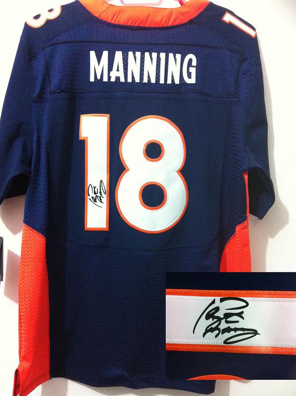 Nike Denver Broncos 18 Peyton Manning Blue Signed Elite NFL Jerseys Cheap