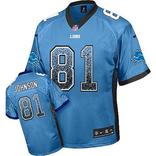 Nike Detroit Lions 81 Calvin Johnson Blue Drift Fashion Elite NFL Jerseys Cheap