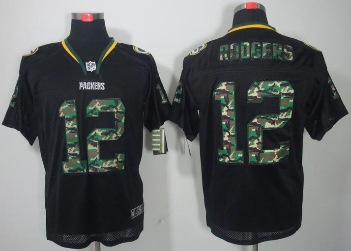 Nike Green Bay Packers 12 Aaron Rodgers Black Camo Fashion Elite NFL Jerseys Camo Number Cheap