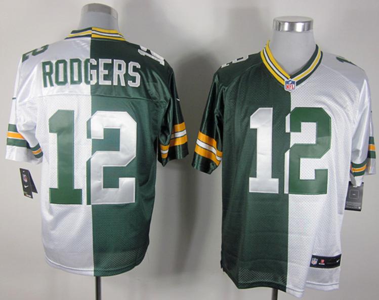 Nike Green Bay Packers 12 Aaron Rodgers White Green Split NFL Jerseys Cheap