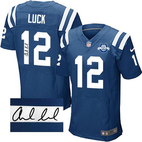 Nike Indianapolis Colts #12 Andrew Luck Royal Blue Team Color Elite Autographed 30th Seasons Patch NFL Jersey Cheap