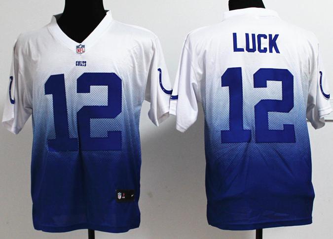 Nike Indianapolis Colts 12 Andrew Luck White Blue Drift Fashion II Elite NFL Jerseys Cheap