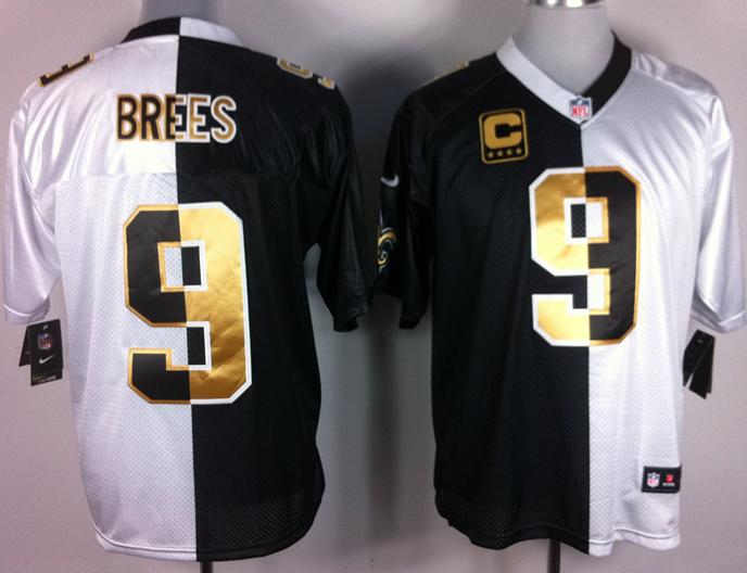 Nike New Orleans Saints 9 Drew Brees White-Black Split Elite NFL Jerseys Cheap