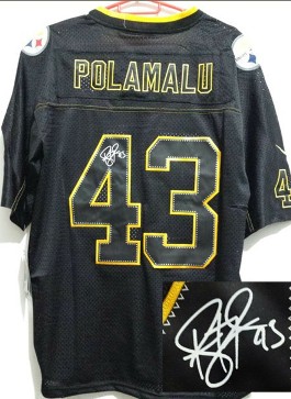 Nike Pittsburgh Steelers 43 Troy Polamalu Elite Light Out Black Signed NFL Jerseys Cheap
