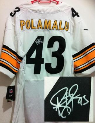 Nike Pittsburgh Steelers 43 Troy Polamalu White Signed Elite NFL Jerseys Cheap