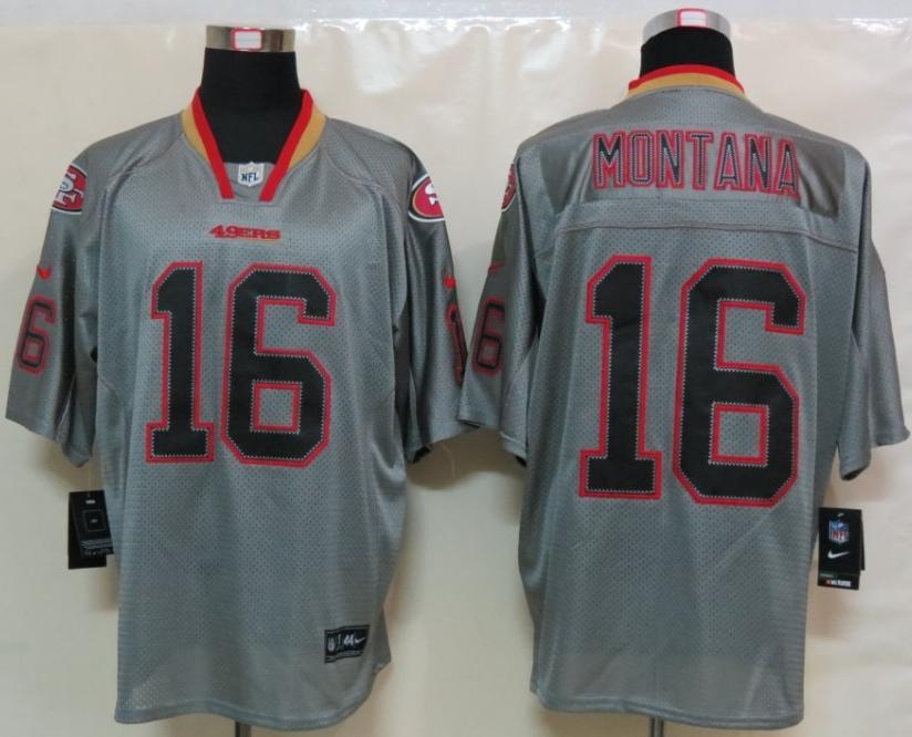 Nike San Francisco 49ers 16 Joe Montana Grey Lights Out Elite NFL Jerseys Cheap