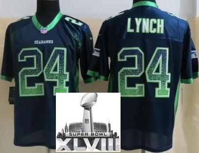 Nike Seattle Seahawks 24 Marshawn Lynch Elite Blue Drift Fashion Elite 2014 Super Bowl XLVIII NFL Jerseys Cheap