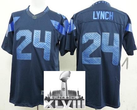 Nike Seattle Seahawks 24 Marshawn Lynch Blue Drenched Limited 2014 Super Bowl XLVIII NFL Jerseys Cheap