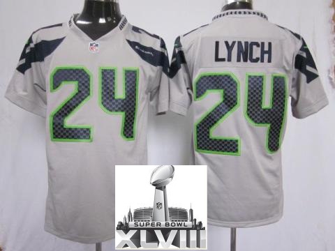 Nike Seattle Seahawks 24 Marshawn Lynch Grey Game 2014 Super Bowl XLVIII NFL Jerseys Cheap
