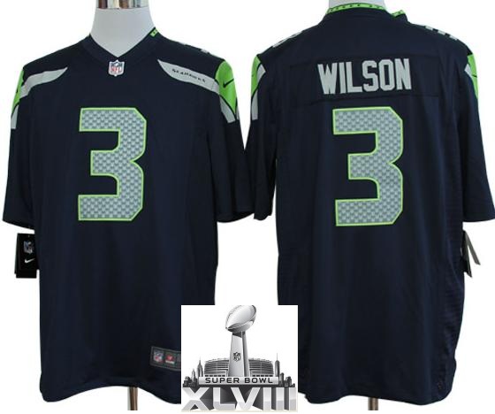 Nike Seattle Seahawks 3 Wilson Blue Game 2014 Super Bowl XLVIII NFL Jerseys Cheap