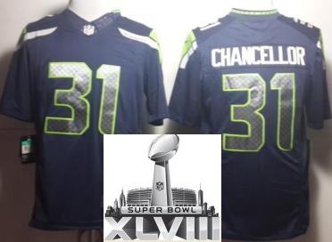 Nike Seattle Seahawks 31 Kam Chancellor Blue Limited 2014 Super Bowl XLVIII NFL Jerseys Cheap