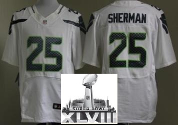 Nike Seattle Seahawks 25 Richard Sherman White Elite 2014 Super Bowl XLVIII NFL Jerseys Cheap