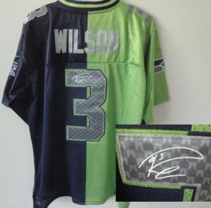 Nike Seattle Seahawks 3 Russell Wilson Blue Green Split Elite Signed NFL Jerseys Cheap