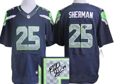 Nike Seattle Seahawks 25 Richard Sherman Blue Elite Signed NFL Jerseys Cheap