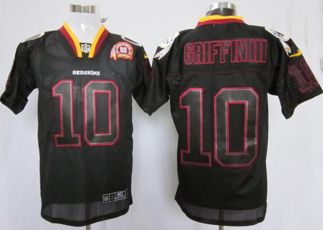 Nike Washington Redskins 10# Robert Griffin Lights Out Black Elite NFL Jerseys W 80TH Patch Cheap