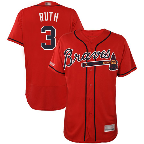 Braves #3 Babe Ruth Red Flexbase Authentic Collection Stitched Baseball Jersey