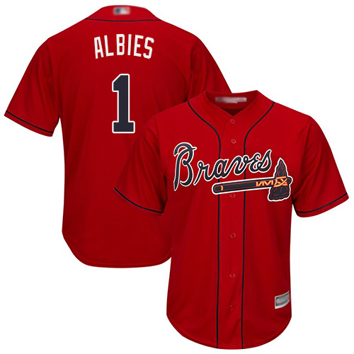 Braves #1 Ozzie Albies Red New Cool Base Stitched Baseball Jersey