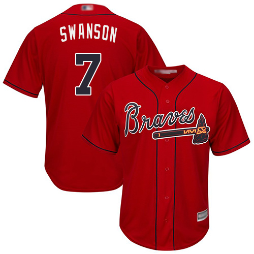 Braves #7 Dansby Swanson Red New Cool Base Stitched Baseball Jersey