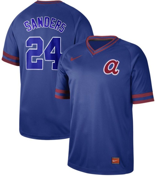 Braves #24 Deion Sanders Royal Authentic Cooperstown Collection Stitched Baseball Jersey