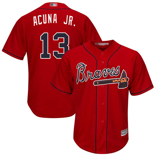 Braves #13 Ronald Acuna Jr. Red New Cool Base Stitched Baseball Jersey