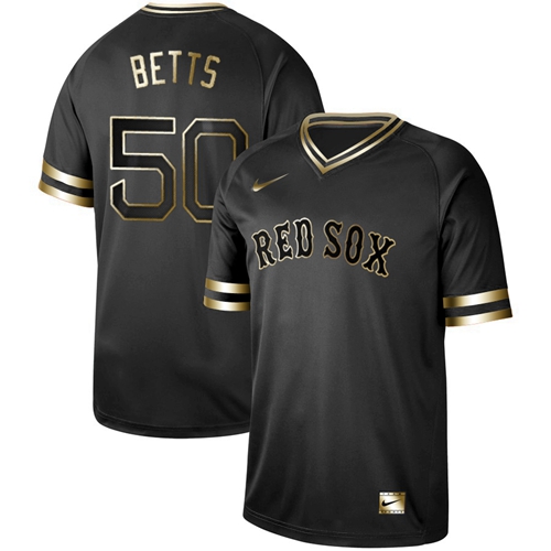 Red Sox #50 Mookie Betts Black Gold Authentic Stitched Baseball Jersey