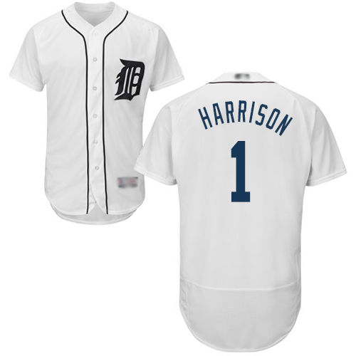 Tigers #1 Josh Harrison White Flexbase Authentic Collection Stitched Baseball Jersey