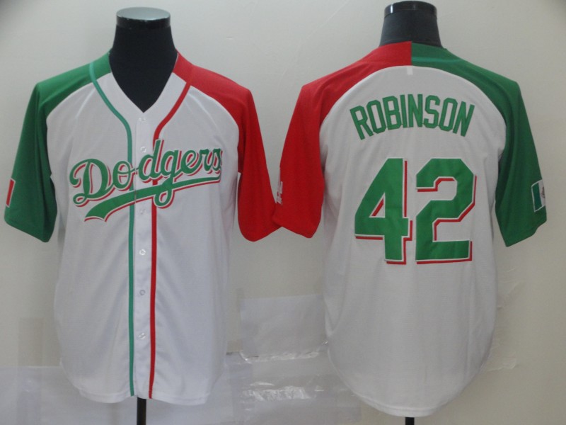 Dodgers #42 Jackie Robinson White Red/Green Split Cool Base Stitched Baseball Jersey
