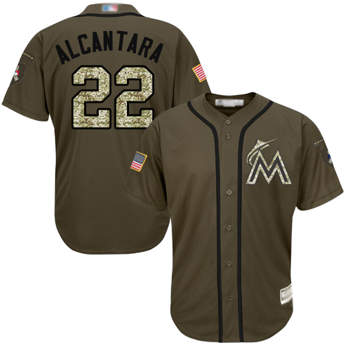 marlins #22 Sandy Alcantara Green Salute to Service Stitched Baseball Jersey