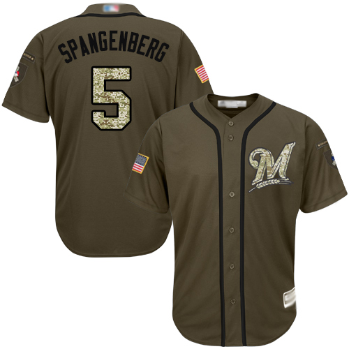 Brewers #5 Cory Spangenberg Green Salute to Service Stitched Baseball Jersey