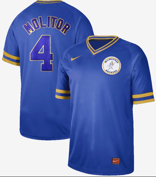 Nike Brewers #4 Paul Molitor Royal Authentic Cooperstown Collection Stitched Baseball Jersey