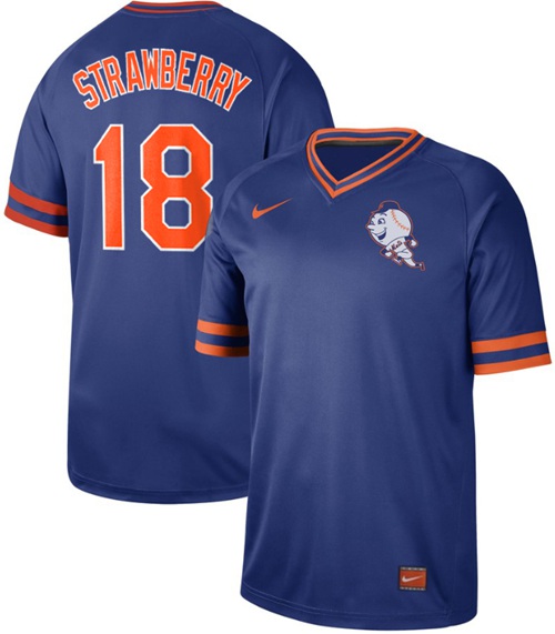 Nike Mets #18 Darryl Strawberry Royal Authentic Cooperstown Collection Stitched Baseball Jersey