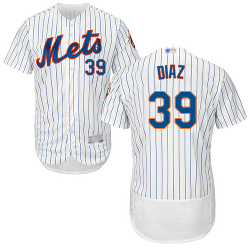 Mets #39 Edwin Diaz White(Blue Strip) Flexbase Authentic Collection Stitched Baseball Jersey