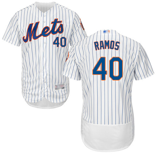 Mets #40 Wilson Ramos White(Blue Strip) Flexbase Authentic Collection Stitched Baseball Jersey