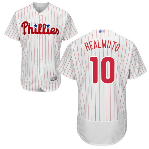 Phillies #10 J. T. Realmuto White(Red Strip) Flexbase Authentic Collection Stitched Baseball Jersey