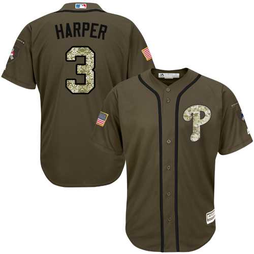 Phillies #3 Bryce Harper Green Salute to Service Stitched Baseball Jersey