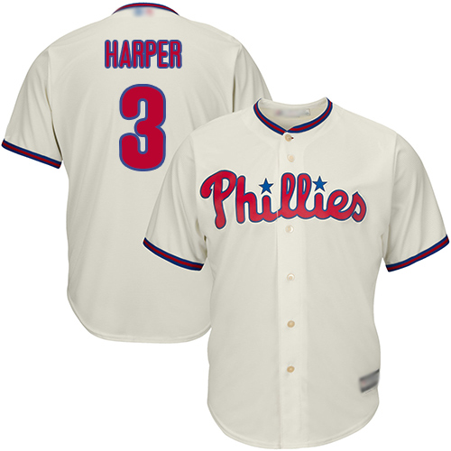 Phillies #3 Bryce Harper Cream New Cool Base Stitched Baseball Jersey