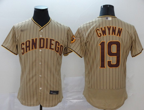 Padres #19 Tony Gwynn Brown Strip Authentic Alternate Stitched Baseball Jersey