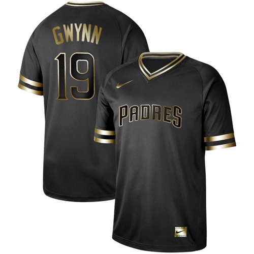 Padres #19 Tony Gwynn Black Gold Authentic Stitched Baseball Jersey