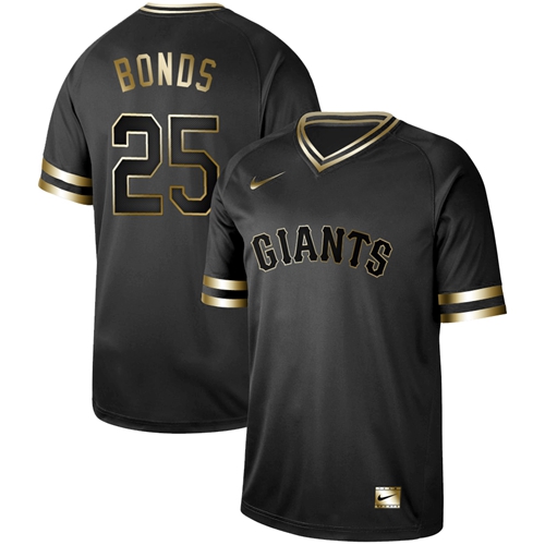 Giants #25 Barry Bonds Black Gold Authentic Stitched Baseball Jersey