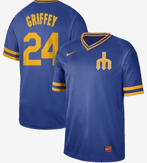 Nike Mariners #24 Ken Griffey Royal Authentic Cooperstown Collection Stitched Baseball Jersey