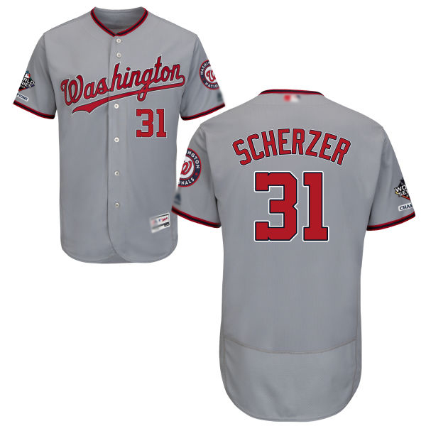 Nationals #31 Max Scherzer Grey Flexbase Authentic Collection 2019 World Series Champions Stitched MLB Jersey