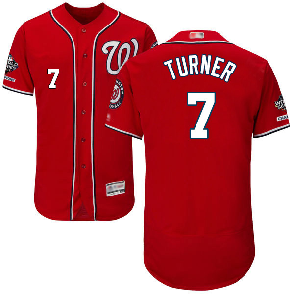 Nationals #7 Trea Turner Red Flexbase Authentic Collection 2019 World Series Bound Stitched Baseball Jersey