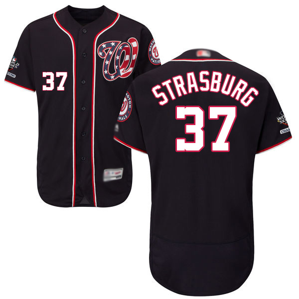 Nationals #37 Stephen Strasburg Navy Blue Flexbase Authentic Collection 2019 World Series Champions Stitched Baseball Jersey