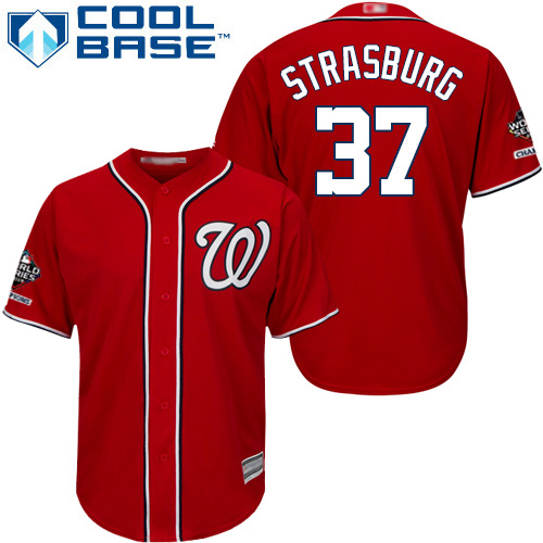 Nationals #37 Stephen Strasburg Red New Cool Base 2019 World Series Champions Stitched MLB Jersey