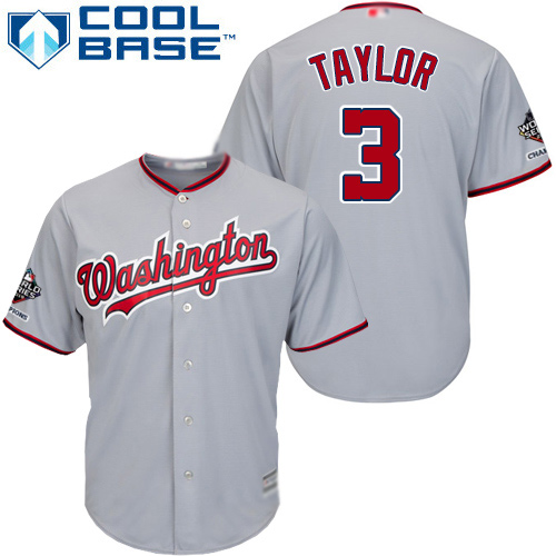 Nationals #3 Michael Taylor Grey New Cool Base 2019 World Series Champions Stitched MLB Jersey
