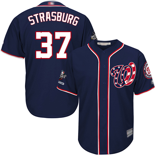 Nationals #37 Stephen Strasburg Navy Blue New Cool Base 2019 World Series Champions Stitched MLB Jersey