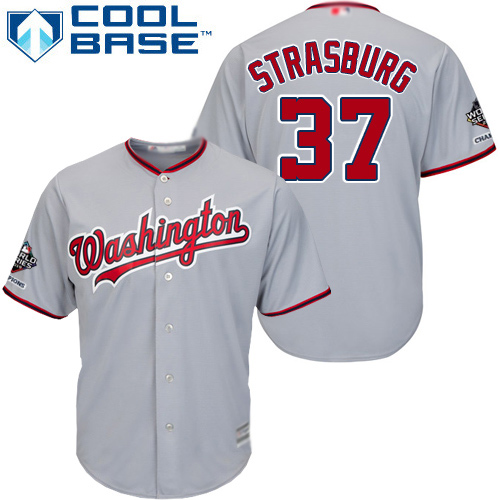 Nationals #37 Stephen Strasburg Grey New Cool Base 2019 World Series Champions Stitched MLB Jersey