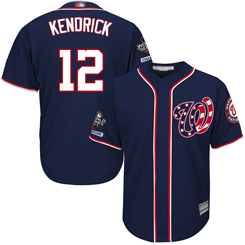 Nationals #12 Howie Kendrick Navy Blue Cool Base 2019 World Series Bound Stitched Baseball Jersey