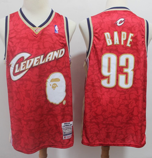 Mitchell And Ness A Bathing Ape Cavaliers #93 Bape Red Stitched NBA Jersey